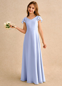 Azazie Nari Girls Formal Flower Girl Dresses Ice A-Line with Sleeves Chiffon Dress image1