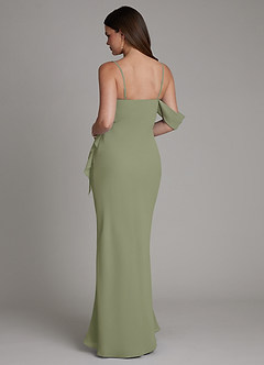 Azazie Yura Vestidos de damas de honor Vestido Pistacho de Gasa de Corte Sirena con Hombros descubiertos image3