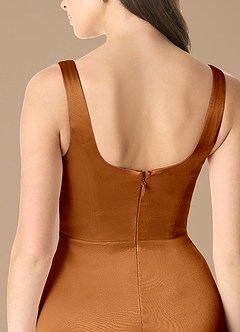 Azazie Joyce Bridesmaid Dresses Copper A-Line Side Slit Metallic Satin Dress image5