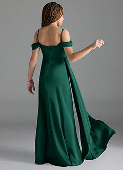 Azazie Amyra Junior Emerald Sheath Off the Shoulder Stretch Satin Dress image2