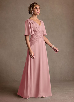 Azazie Milliat Mère de la mariée Robes Robe Trapèze en Mousseline de soie Dentelle Rose Poussiéreuse image2