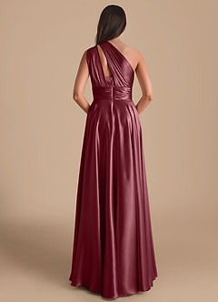 Azazie Charlize Bridesmaid Dresses Desert Rose A-Line One Shoulder Metallic Satin Dress image2