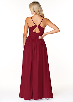 Azazie Dominic Bridesmaid Dresses Burgundy A-Line V-Neck Pleated Chiffon Dress image2