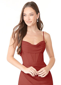 Azazie Mai Bridesmaid Dresses Terracotta Sheath Pleated Chiffon Dress image5