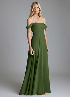 Azazie Seriana Brudtärnklänningar Klä av A-Linje i Chiffong Av axeln Oliv image4