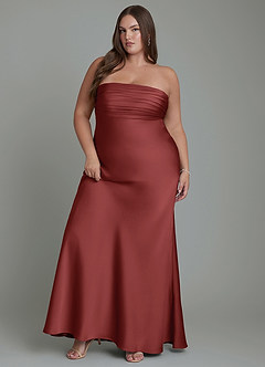 Azazie Saylor Vestidos de damas de honor Vestido Terracota de Satén Elástico de Corte Sirena con Palabra de honor image11