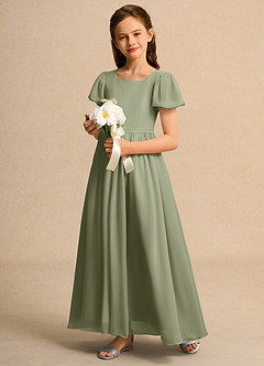 Azazie Lilia Girls Formal Robe Demoiselle D'honneur Fillette Robe Trapèze en Mousseline de soie avec manches Pistache image3