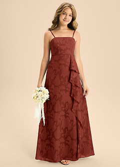 Azazie Kaylee Junior Abito A-Line in Burnout Floreale Con Cintura Terracotta image3