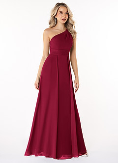 Azazie Dallas Bridesmaid Dresses Burgundy A-Line One Shoulder Chiffon Dress image3
