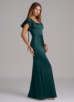 Azazie Elkie Bridesmaid Dresses Pine Mermaid Square Neckline Stretch Satin Dress image3
