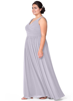 Azazie Keyla Robes de demoiselle d'honneur Robe Trapèze en Mousseline de soie Col V plissé Brume image41