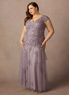Azazie Romy Mother of the Bride Dresses Dusk Mermaid V-Neck Sequins Tulle Dress image9