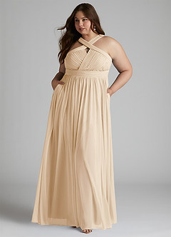 Azazie Hillian Abiti da Damigella Abito A-Line in Maglia con Scollo Halter a Pieghe Champagne image8
