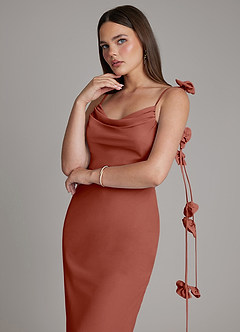 Azazie Kalico Robes de demoiselle d'honneur Robe Sirène en Mousseline de soie Plissée Auburn image4