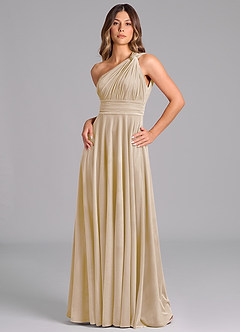Azazie Charlize Bridesmaid Dresses Champagne A-Line One Shoulder Velvet Dress image5