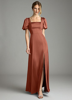 Azazie Fyona Brudtärnklänningar Klä av A-Linje i Stretch Satin Plisserad Kastanjebrunt image7