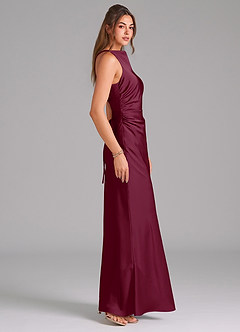 Azazie Evadne Bridesmaid Dresses Mulberry A-Line Pleated Stretch Satin Dress image4