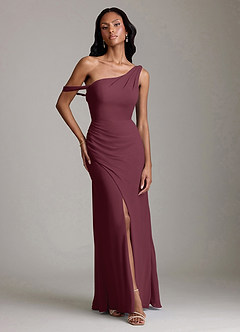 Azazie Madelyn Vestidos de damas de honor Vestido de Cabernet de Gasa de Corte Sirena Convertible con Hombro unilateral image1
