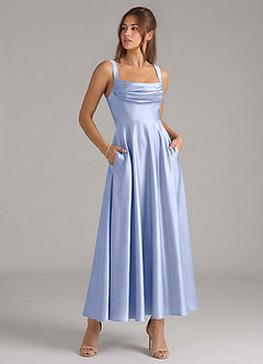 Azazie Shaude Bridesmaid Dresses Ice A-Line Pleated Stretch Satin Dress image3