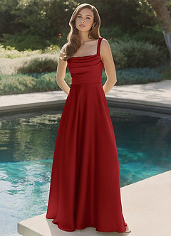 Azazie Shaude Robes de demoiselle d'honneur Robe Trapèze en Satin extensible Plissée Grenade image4