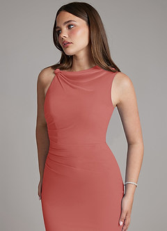 Azazie Charice Bridesmaid Dresses Antique Rose Sheath Pleated Chiffon Dress image2