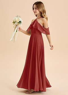 Azazie Tessabelle Junior Vestido de Terracota de Gasa de Corte en A con Vestidos sin tirantes image3