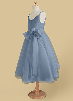 Azazie Dito Vente Finale Robe Trapèze en Tulle Plissée Bleu Poussiéreux image7