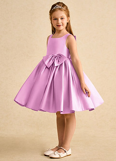 Azazie Jessie vestidos de niña de las flores Vestido de Rosa Caramelo de Satin Mate de Corte En A con Lazo image4