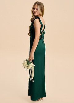 Azazie Jessamine Junior Emerald Sheath Ruched Stretch Satin Dress image5