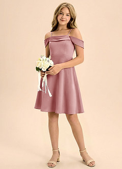 Azazie Anselie Junior Abito A-Line in Raso Elasticizzato Plissettato Rosa Polverosa image1