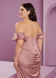 Barbie ♥ Azazie Bridesmaid Dresses Dusty Rose Sheath Off the Shoulder Stretch Satin Convertible Dress image17
