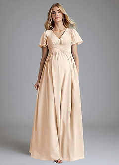 Azazie Verna Maternity Bridesmaid Dresses A-Line V-Neck Ruched Chiffon Floor-Length Dress image4