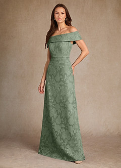 Azazie Medford Kleider für die Brautmutter A-Linie Schulterfrei Blumen-Burnout Kleid Matcha image5