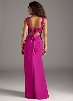 Azazie Jesaphine Bridesmaid Dresses Fuchsia Sheath Bow Chiffon Dress image2