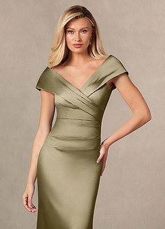 Azazie Ludlow vestidos de madre de la novia Vestido de Musgo Verde de Satén Elástico de Sirena con Plisado image6