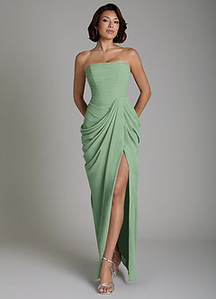 Azazie Nyra Bridesmaid Dresses Matcha Sheath Corset Chiffon Dress image1