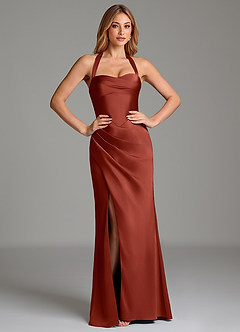 Azazie Serenity Bridesmaid Dresses Terracotta Mermaid Sweetheart Neckline Stretch Satin Dress image5