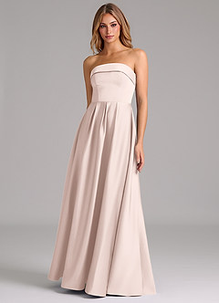 Azazie Lucienne Robes de demoiselle d'honneur Robe Trapèze Convertible en Satin extensible Sans bretelle Rose Pâle image1