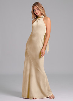 Azazie Velli Robes de demoiselle d'honneur Robe Sirène en velours Col Haut Champagne image5
