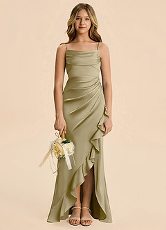 Azazie Mia Junior Meerjungfrau-Linie Plissee Stretch-Satin Kleid Moosgrün image3