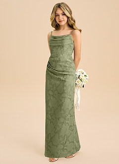 Azazie Mai Junior Etui Plissee Blumen-Burnout Kleid Pistazie image1