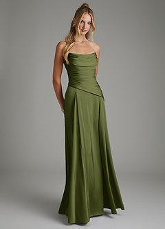 Azazie Gabriela Bridesmaid Dresses Olive A-Line Corset Stretch Satin Dress image8