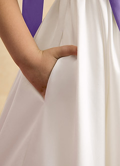 Azazie Stacie Jurken voor bloemenmeisjes A-Lijn Jurk van Mat Satijn Boog Ivoor Tahiti image6