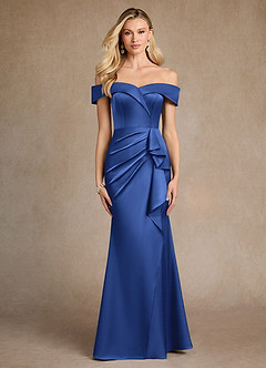 Azazie Laredo Mother of the Bride Dresses Royal Blue Mermaid Off the Shoulder Stretch Satin Dress image1