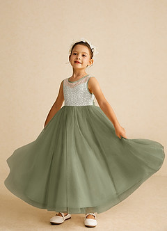 Azazie Tay Flower Girl Dresses Pistachio A-Line Sequins Tulle Dress image6