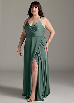 Azazie Davis Robes de demoiselle d'honneur Robe Trapèze en Satin extensible Plissée Eucalyptus image4