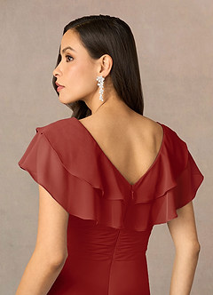 Azazie Snapdragon Mère de la mariée Robes Robe Trapèze en Mousseline de soie Col en V froncé Terracotta image5