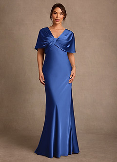 Azazie Dosia Moeder van de bruid jurken Kolom Jurk van Stretch Satijn Geplooid Koningsblauw image1