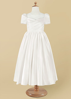 Azazie Anirra Flower Girl Dresses Ivory Ball-Gown Pleated Matte Satin Dress image8