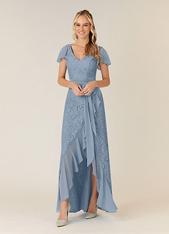 Azazie Knox Mother of the Bride Dresses Dusty Blue A-Line V-Neck Chiffon Dress image1